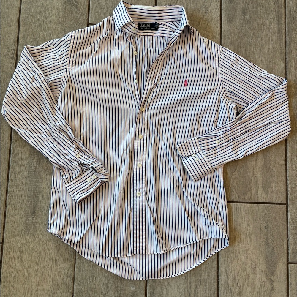 Polo by Ralph Lauren Men's Navy and White Striped Shirt